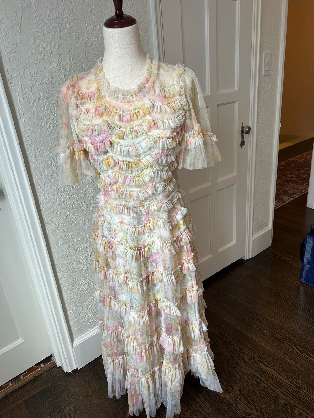Needle & Thread Sunrise Bloom Pastel Floral Ruffle Midi Dress